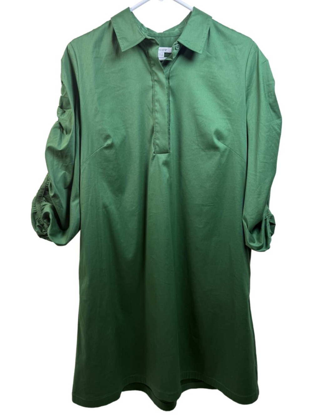 Chico's Forest Green Long Sleeve Collared Tunic Dress